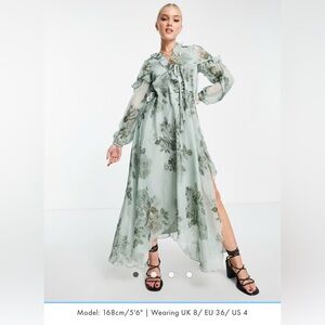 ASOS Ruffle Detail Plunge Midi Dress